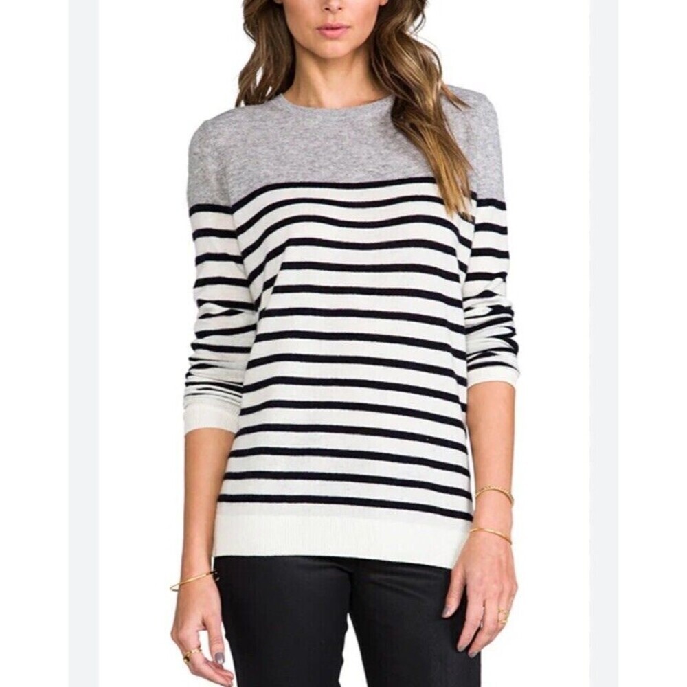Vince Breton Striped 100% Cashmere Colorblock Stripe Pullover Sweater Women’s L